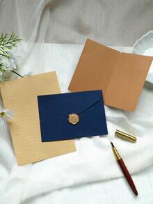 Multi-Color Linen Weave Envelope Set, Matte Paper Kit With Yellow Letter Paper, Kraft Cards & Wax Seal Stamp, Vintage Bundle For Wedding Invites, Handwritten Letters, Thank You Notes & DIY - A Set Of Blue Envelopes - View 10