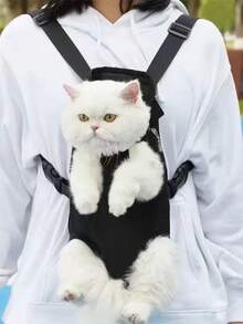 1个宠物背包，猫咪背包，户外旅行宠物背带背包，透气网布背包，适合小型和中型犬猫，也适合体重低于13磅的小型猫咪、幼猫和宠物。 - 黑色 - 查看 3
