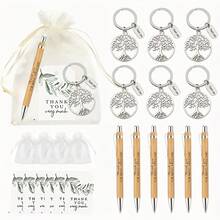Geschenk für Sie/Ihn, 24 Stücke/6 Sets, Baum des Lebens Team Geschenkbox Set, enthält 6 Baum des Lebens Schlüsselanhänger, 6 Stifte, 6 Dankeskarten und 6 weiße Organza-Beutel. Geeignet für Büro-Mitarbeitergeschenke, Abschlusssaison, Krankenschwestern, Lehrer und Teamgeschenke unter Kollegen. - Verschiedenfarbig - Übersicht 2