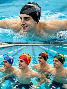 Adult Silicone Swim Cap, Soft Stretch Non-Slip, Printed Colorful Swimming Cap, High Elasticity, For Water Sports Training, Unisex – Comfortable Fit Without Headache, Suitable For Short/Long Hair, Keeps Hair Dry - Multicolor - View 1