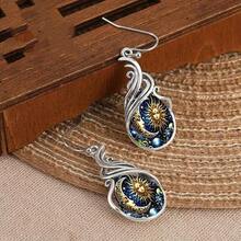 2pcs/Set Sun Moon Earrings, Sky Beauty Earrings, Universe Earrings, Mythological Earrings, Water Drop Earrings, Pendant Earrings, Star Earrings, Jewelry Accessories - Silvery - View 3