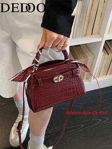 Dedoo 女款迷你手提包，亮面壓紋斜挎包，金屬扭轉鎖設計，奢華復古風，適合約會、婚禮、日常使用（隨機附贈絲巾） - 紅色 - 查看 3