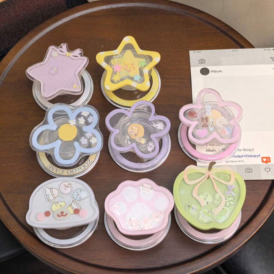 1組可愛搖搖磁吸手機支架,3D星星、花朵與蘋果造型壓克力手機架,附亮片與卡通吊飾,可折疊可伸縮 MagSafe 手機支架,防滑,適用於大多數智慧型手機,適合自拍、觀看影片、桌面使用,多色多款可選 - 彩色 - 查看 1