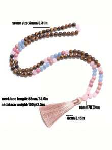 YAUKIA 1pc Elegant Fashion Women'S Beaded Necklace , 108 Mala Tiger'S Eye & Rose Quartz , Creativity Summer Jewelry Gift , Prayer Beads , For Daily Wear - Multicolor - View 7
