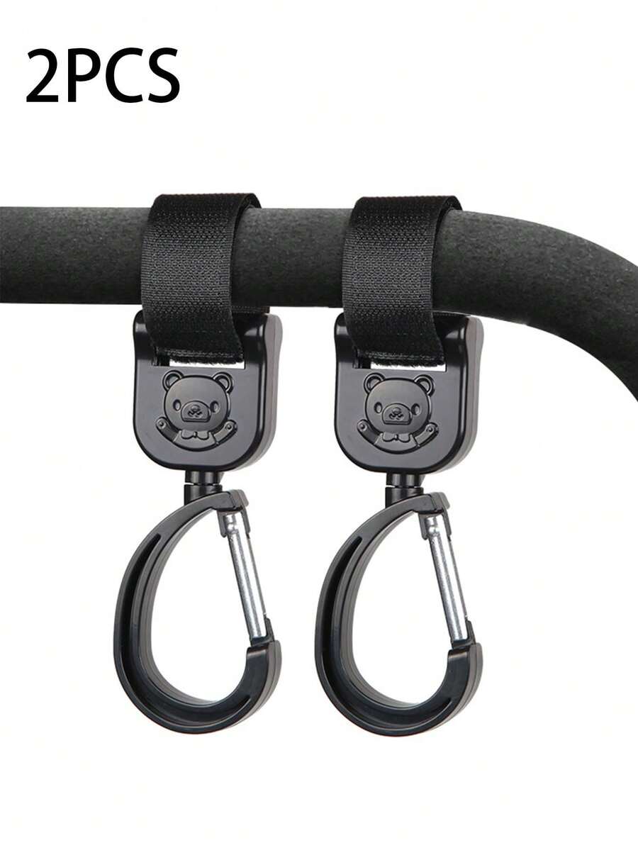 2pcs Universal Bicycle Handlebar Hooks, 360° Rotatable, Cartoon Bear Stroller Hooks With Adjustable Nylon Fasteners, Suitable For Bicycles, Electric Bikes, Skateboards, Motorcycles, Baby Strollers, Outdoor Bicycle Accessories, Storage Clips - Multicolor - View 1