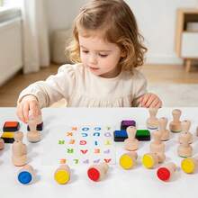 1 Set Wooden Letter Stamps Full Set 26 English Letters Hand Stamping 6-Color Ink Pad English Enlightenment Spelling Toy Children Early Education Painting Doodle Educational Set - 彩色 - 查看 4