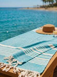 2 Pieces %100 Cotton Mykonos Peshtemal, 2 Peshtemals In Same Colour, 2 Peshtemal Suitable For Beach And Home Use - Blue - View 7
