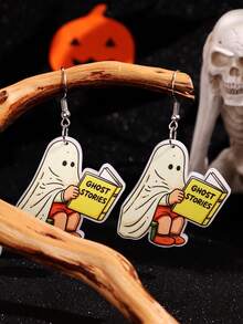 1 Pair Halloween Pink Cartoon Funny Creative Cute Ghost Reading Book Earrings Women Party Jewelry - Multicolor - View 3