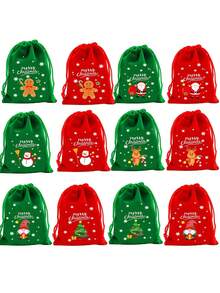 12/6/1pc Christmas Gift Bags, Christmas Gift Pouches, Christmas Drawstring Bags With Santa Claus, Reindeer, Christmas Tree Pattern Prints, Suitable For Christmas Tree Decoration Gift Bags, Red And Green Christmas Gift Bags, Flannel Drawstring Small Bags, Christmas Surprise Gift Box Bags, Suitable For Christmas Decoration, Christmas Party Small Gifts, Christmas Style Pattern, Snowman Gift Bags, Birthday Gift Bags - Multicolor - View 7