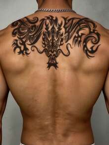 STARTTOOS 1pc Large Arm Tattoo Sticker For Men, Black Totem Dragon Pattern Temporary Tattoo Sticker For Arm, Chest, Abdomen, Back, Leg, Party Gift, DIY Holiday Gift - Black - View 2