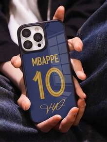 1pc No.10 Gold Signature Deep Blue Glass Phone Case, Compatible With IPhone 17 Pro Max 16 15 14 13 12 11 Pro Plus 16E, Black Dual-Color Frame Full Diamond Lens Protector, Waterproof Shockproof Anti-Fall Anti-Scratch Tempered Glass Hard Shell - Navy Blue - View 4
