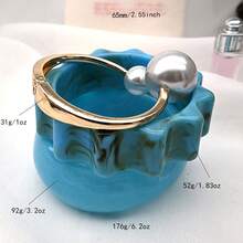 GNIT Light Blue Marble Pattern Resin Double Pearl Gold Cuff Bracelet Set, Women's, 3pcs/1pc Stackable Thick Curved & Wavy Wide Bracelet, Beach Summer Style - Sky Blue, Golden Pearl, Blue-brown Stripes - View 9
