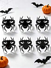 12pcs/6pcs/1pc Halloween Napkin Rings - Halloween Novelty Theme, Black Skeleton Hand, Ghost, Spider, Haunted House, Butterfly Creative Design Napkin Rings, Suitable For Halloween Party Table Decor - Easy To Clean Metal Texture, Halloween Decoration, Theme Event Accessories, Spooky Table Decor, Durable Napkin Holder - Multicolor - View 10