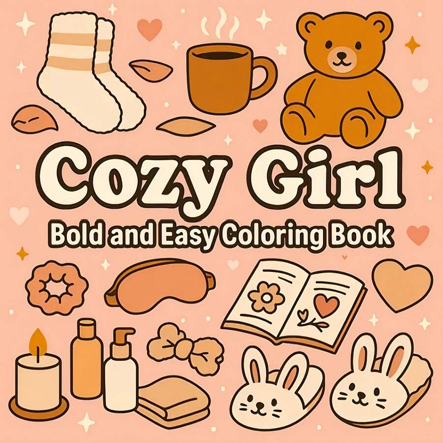 Sách tô màu "Comfortable Girl", cuốn sách tô màu ấm cúng này chứa 24 minh họa rực rỡ và dễ tô, từ những chiếc cốc bốc khói và tất lông xù đến những chiếc áo len quá khổ và những góc ấm cúng