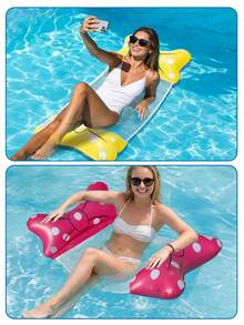Polka Dot Bow Inflatable Water Hammock Pool Float, Adult Breathable Mesh Floating Lounge Chair With Neck And Leg Support Pillows, Portable Foldable PVC Floating Raft, Suitable For Summer Pool Parties, Beach, Lake Outdoor Water Relaxation - Multicolor - View 6