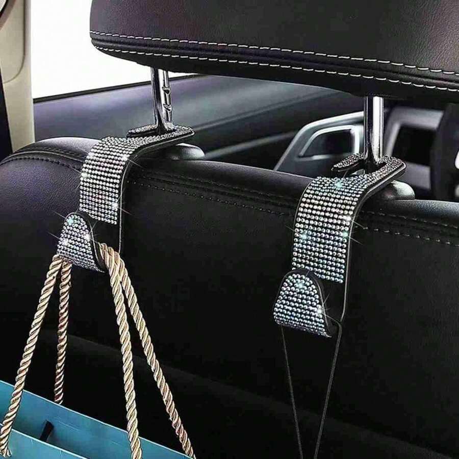 2件裝水鑽汽車座椅背掛鉤,創意隱形掛鉤,可用於懸掛配件 - A - 查看 1