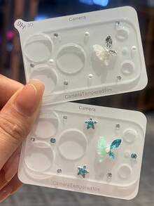 奢華可愛 3D 花朵水鑽相機鏡頭保護貼，適用於 iPhone 18 Pro Max、18 Pro、17 Pro Max、17 Pro，透明防震防刮相機保護蓋 - 白色蝴蝶 - 查看 3