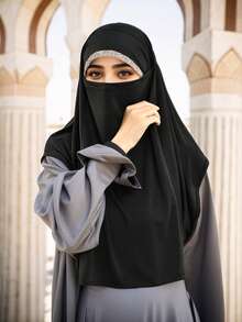 1 Buah Masker Wajah Muslim Wanita Warna Polos dengan Hiasan Berlian Imitasi, Jilbab Muslim Multifungsi dan Serbaguna untuk Berbagai Acara, Pelindung Matahari, Bernapas, Nyaman, dan Lembut - Masker wajah/jilbab bertali gaya Malaysia berhiaskan rhinestones - View 14