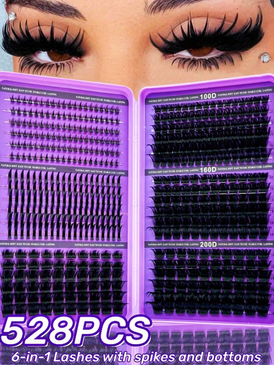 528 قطعة كتاب رموش بسعة كبيرة، رموش صناعية ناعمة جداً ومريحة DIY، رموش D Curl فردية، 6 أنماط مع أطراف مدببة، مناسبة للاستخدام المنزلي والمكياج اليومي والحفلات والمسرح والكوسبلاي والمهرجانات