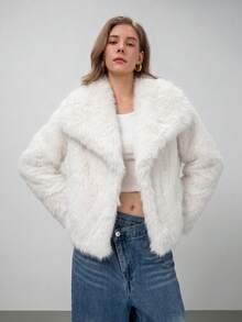 HZXVIC Women's Winter New French Luxury Big Collar Fake Leather Grass Coat - White - View 2