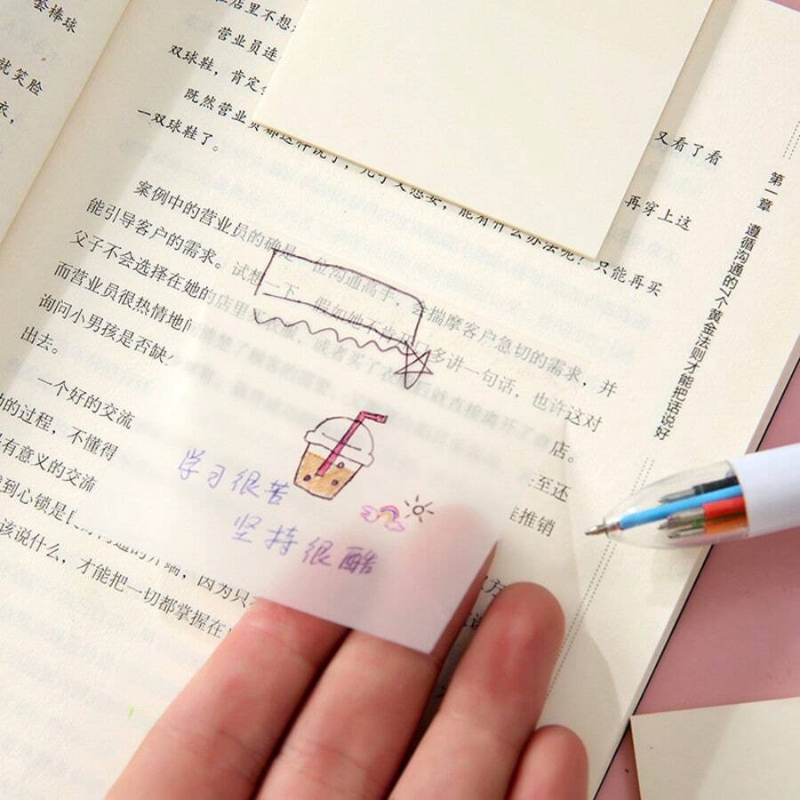 1 Pack Of 50 Transparent Sticky Notes, Sheets Simple Sticky Notes With Adhesive, Highlight Stickers For Note Taking, Memo, Suitable For School Supplies, Office Stationery, Students, Professionals, Home Use, Back To School - one-size - View 1