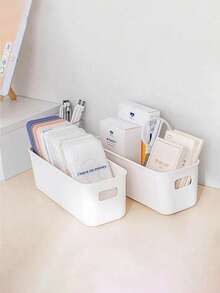 10-1 Stackable Plastic Storage Bins With Handles, Suitable For Storing Halloween Props, Also For Office, Home And Closet, Multi-Functional Storage Basket, Can Store Socks, Underwear, Stationery And Cosmetics, Suitable For Halloween And Christmas - White - View 3
