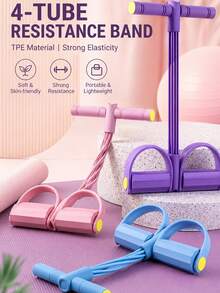 1pc/2pcs/3pcs4-Tube Pedal Resistance Band, Elastic Foot Pull Rope, Multifunction Fitness Equipment For Abdomen, Leg & Arm Training, Home Gym Workout Tool, Yoga Stretch Exerciser - Multicolor - View 1