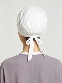 1PC Women's Solid Color Velvet Non-Slip Elastic Band Base Cap Adjustable Scarf Beanie - White Velvet Anti-slip Strap Hat - View 4