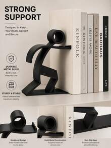 Human Shaped Metal Bookend, Minimalist Sculpture Bookend Heavy Duty Book Holder, Modern Desk Shelf Organizer, Durable Metal Art Decor For Home Office, Book Lovers Gift, Anti-Slip Support - Multicolor - View 5