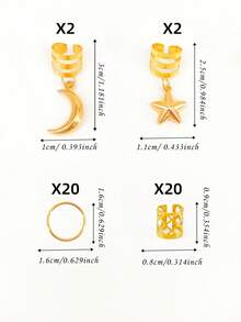 44个星月组合时尚镂空金属发圈，适合女性和女孩的节日装扮 - 金色 - 查看 8