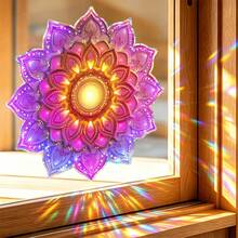 1pc Prism Rainbow Mandala Window Stickers Shiny Colorful Floral Lotus Pattern Light Refraction Iridescent Design Self Adhesive PVC Decals For Home Glass Window Bohemian Spiritual Holiday Decor, Diwali - Mandala - View 3