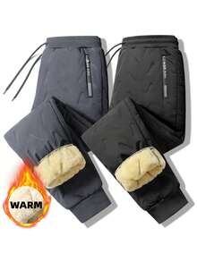 Women's Warm Thick Woven Fabric Straight Leg Quilted Long Pants For Winter - Grey - View 7