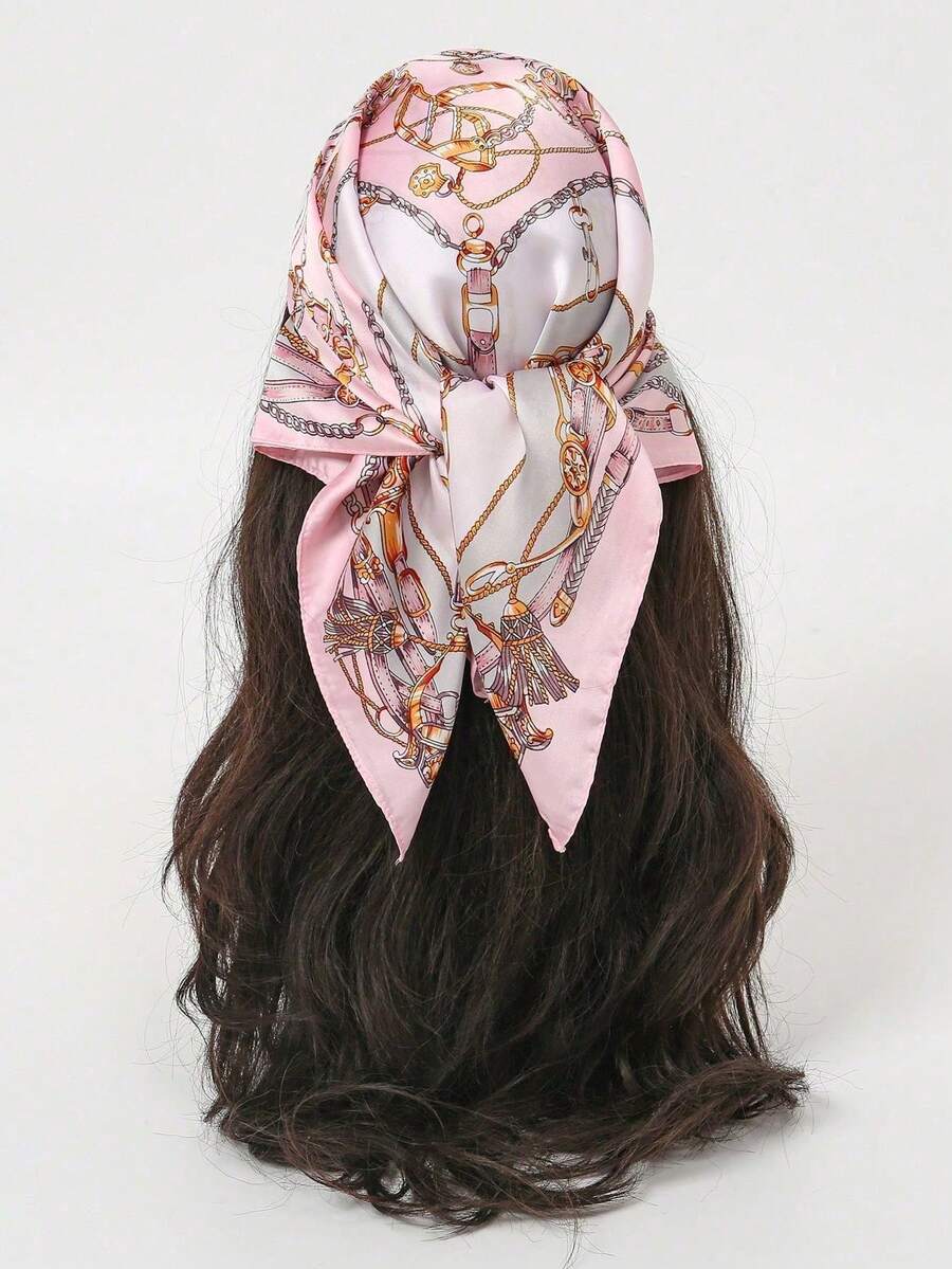 1pc Women's Brown Vintage Style Chiffon Scarf, 90cm Size, Classic Silk Headscarf, Outdoor Travel Bohemian Style Headwear Accessory, Ideal Matching Ornament - S48665-pink - View 1