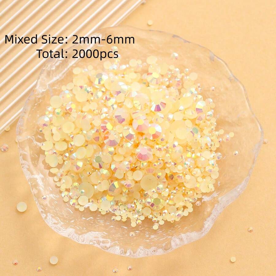 2MM-6MM 混合尺寸 2000顆/包 圓形平底樹脂水鑽 果凍糖 AB色 亮面亮片 DIY 寶石鑽石,可黏貼於衣物、包包、鞋子、馬克杯、瓶子、保溫杯、手機、DIY配件 - 香檳47 - 查看 1