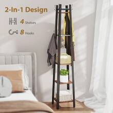 Industrial-Style Four Shelf Coat Stand - Brown/Black - T0001-01-3810 - View 9