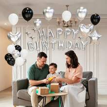 Silver Birthday Letter Balloons Set, With Silver Crown And Heart Foil Balloons, Black Latex Balloons Design, Suitable For Birthday Party, Wedding Decoration, Proposal, Anniversary, Indoor Decoration - Multicolor - View 5