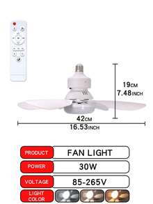 Kipas Angin Langit-Langit Pintar 42cm dengan Lampu LED, 3 Kecepatan Angin, Dapat Diredupkan (3 Suhu Warna), Kontrol Jarak Jauh, Dudukan E26/E27, Cocok untuk Kamar Tidur & Dapur - Putih dan Aneka Warna - sekrup E27 - View 11
