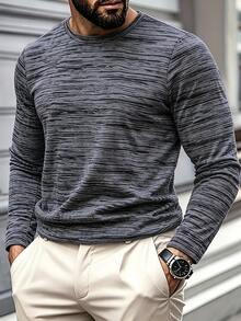 Men's Long Sleeve Crew Neck T-Shirt - Versatile Men's Top - Light Grey - View 1