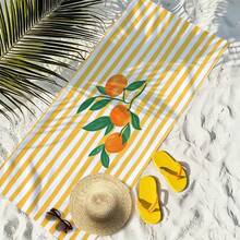 1pc Fresh Yellow Striped Orange Microfiber Beach Towel, Soft Absorbent Lightweight Towel, Suitable For Adults And Teens, Perfect For Beach, Travel And Swimming Beach Blanket - Multicolor - View 9