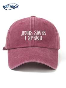 1 Stück Unisex Vintage Soft Top Distressed Baseballkappe, JESUS SAVES I SPEND bestickte personalisierte Duck Bill Mütze, Sonnenschutz atmungsaktiv verstellbares Hutband, vielseitige Trucker Dad Mütze, unverzichtbar für tägliches Pendeln, Streetwear, Outdoor-Sport, Wandern, Camping - D - Übersicht 15