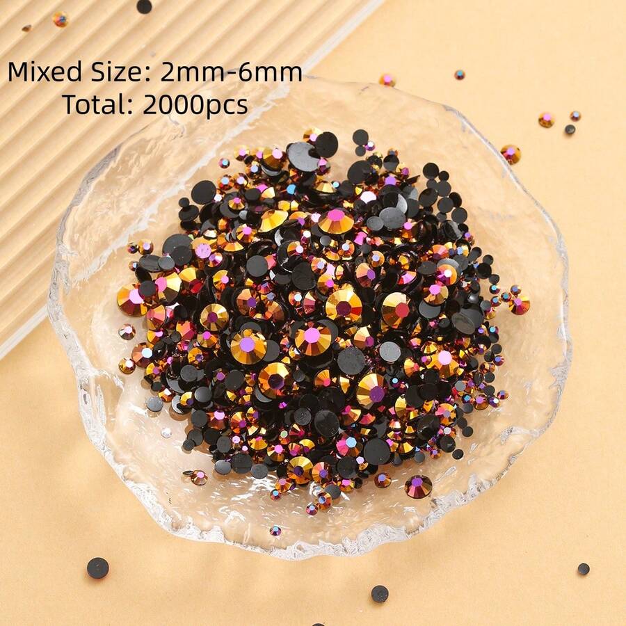 2MM-6MM 混合尺寸 2000顆/包 圓形平底樹脂水鑽 果凍糖 AB色 亮面亮片 DIY 寶石鑽石 黏貼珠飾,適用於衣服、包包、鞋子、馬克杯、瓶子、保溫杯、手機、DIY配件 - 黑底玫紅57 - 查看 1