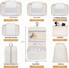 8er-Set Packwürfel in verschiedenen Größen Reiseorganizer für Handgepäck & Koffer Farbe Beige - Übersicht 2