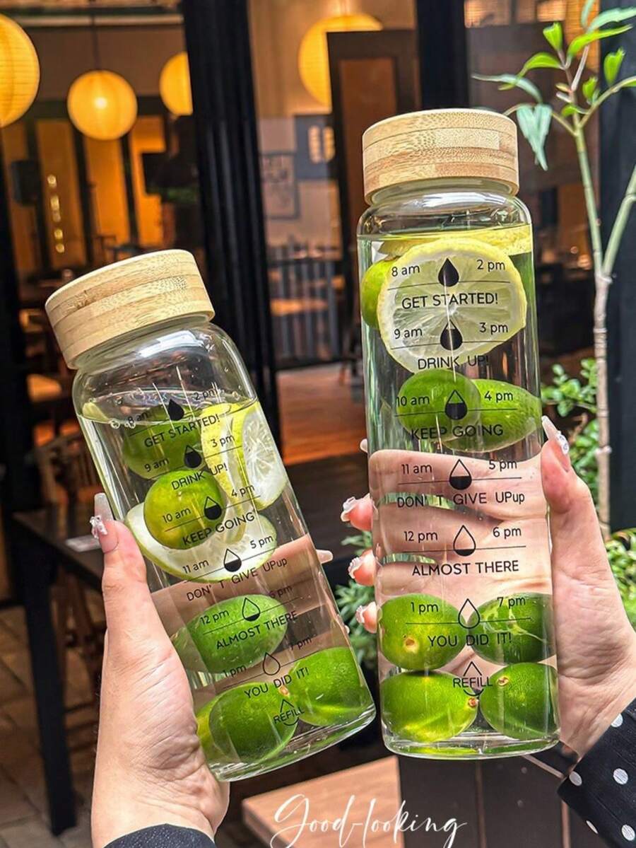 1个励志硼硅酸盐玻璃水瓶,容量23.67盎司/33.81盎司 - 防漏便携,带有时间刻度和励志短语,高品质可重复使用,适合户外、露营、健身等场合。 - 彩色 - 查看 1