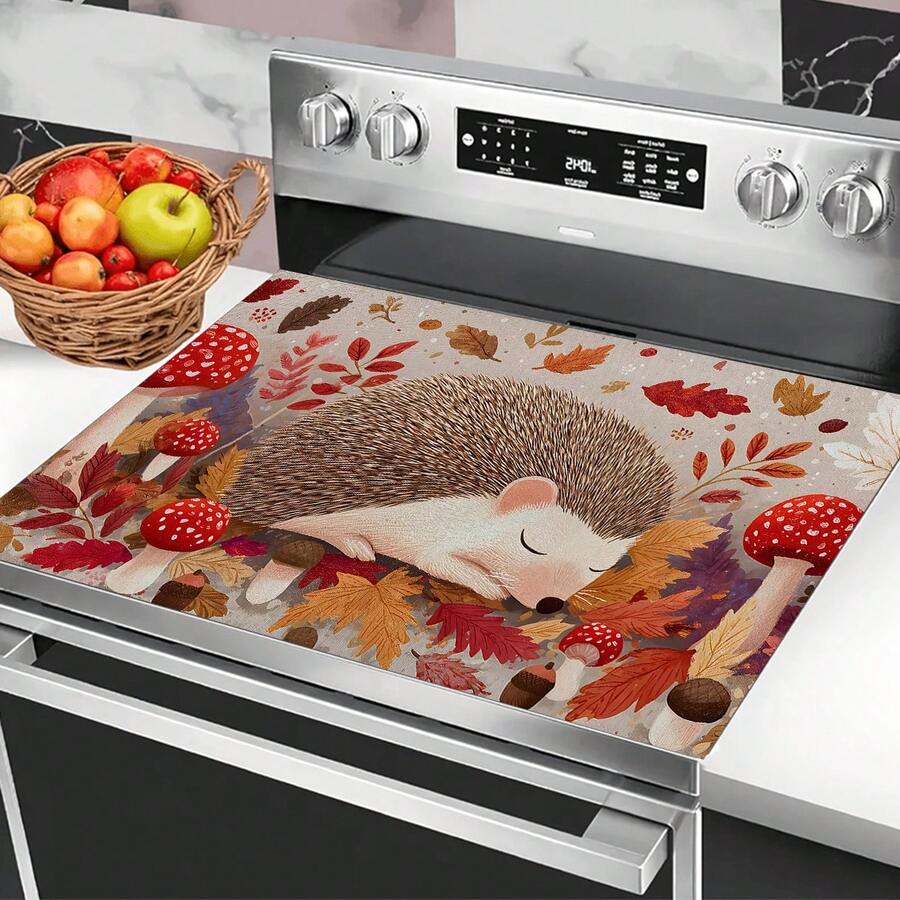 (Hot !!) 1pc Autumn Hedgehog Pattern, Tablet Stove Protector Mat, Rubber Non-Slip Heat-Resistant Stove Cover Pad, Suitable For Induction Cooktop, Glass Cooktop, Multi-Functional Anti-Scratch Mat, Best Choice For Oven, Washing Machine, Dryer, Kitchen Decoration - Multicolor - View 1