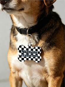 Custom Plaid Dog ID Tag, Personalized Pet Name And Phone Number Engraved Collar Tag, Unique Pet Birthday Gift, Suitable For Puppies And Kittens, Fashionable Plaid Pet Accessory - Multicolor - View 4