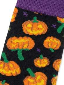 1 Pair Of Men Crew Sock, Halloween Pumpkin Jack‑O‑Lantern Pattern Socks, Soft Warm, Fall Winter,Halloween Christmas Gift For Men For Women - Multicolor - View 6
