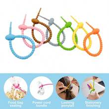 11 buah Pengikat Kabel Silikon Warna Acak, Pengikat Kabel Data Pengunci Otomatis Bentuk Kecebong, 12/15/21cm, Tali Pengikat Elastis Multifungsi, Aksesoris Gantungan Kunci DIY - Warna acak - View 2