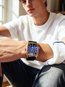 European And American Style Barrel-Shaped Large Dial Mechanical Watch Men's Fashion Simple Personalized Hollow Out Fashion Watch Men's Watch - Black - View 7