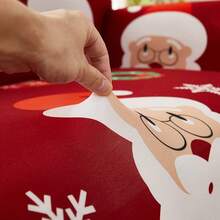 1pc Printed Santa Claus Elastic Hem Sofa Cover, All-In-One Sofa Slipcover For 1-2-3-4 Seater Sofas, Soft Fabric, Suitable For Straight Sofa, Living Room, Bedroom, Study, Home Decor - Red - View 8