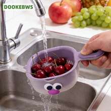 1/3pcs Double Layer Colander With Handle, Mini Cute Stackable Fruit Strainer (With 3D Cartoon Stickers), Thickened 2-In-1 Design, Multi-Functional Use, Available In White, Green, Purple, Perfect For Home Fruit Washing And Fruit Platter - One Size - View 4